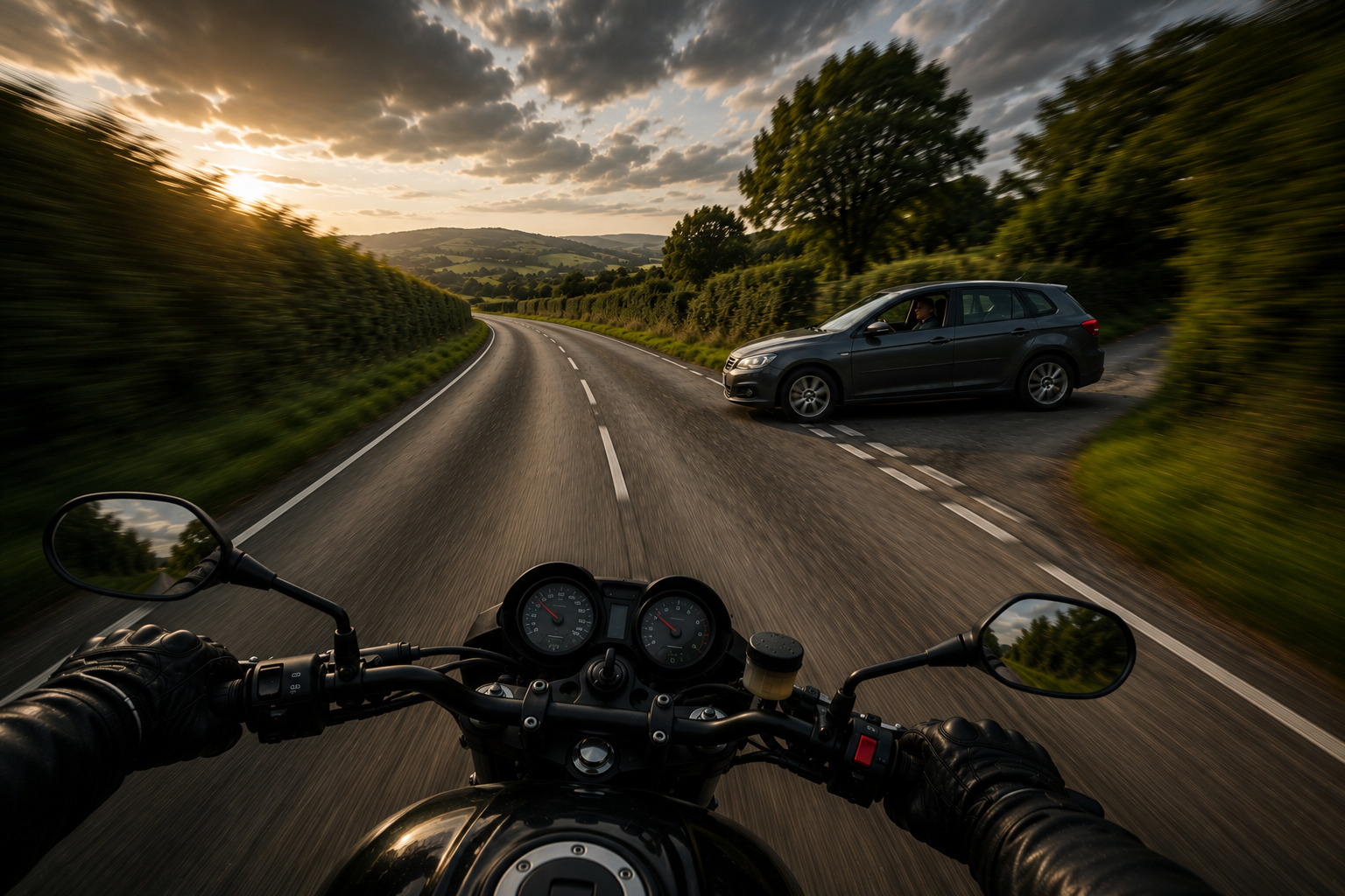 Car pulling out in front of a motorcycle