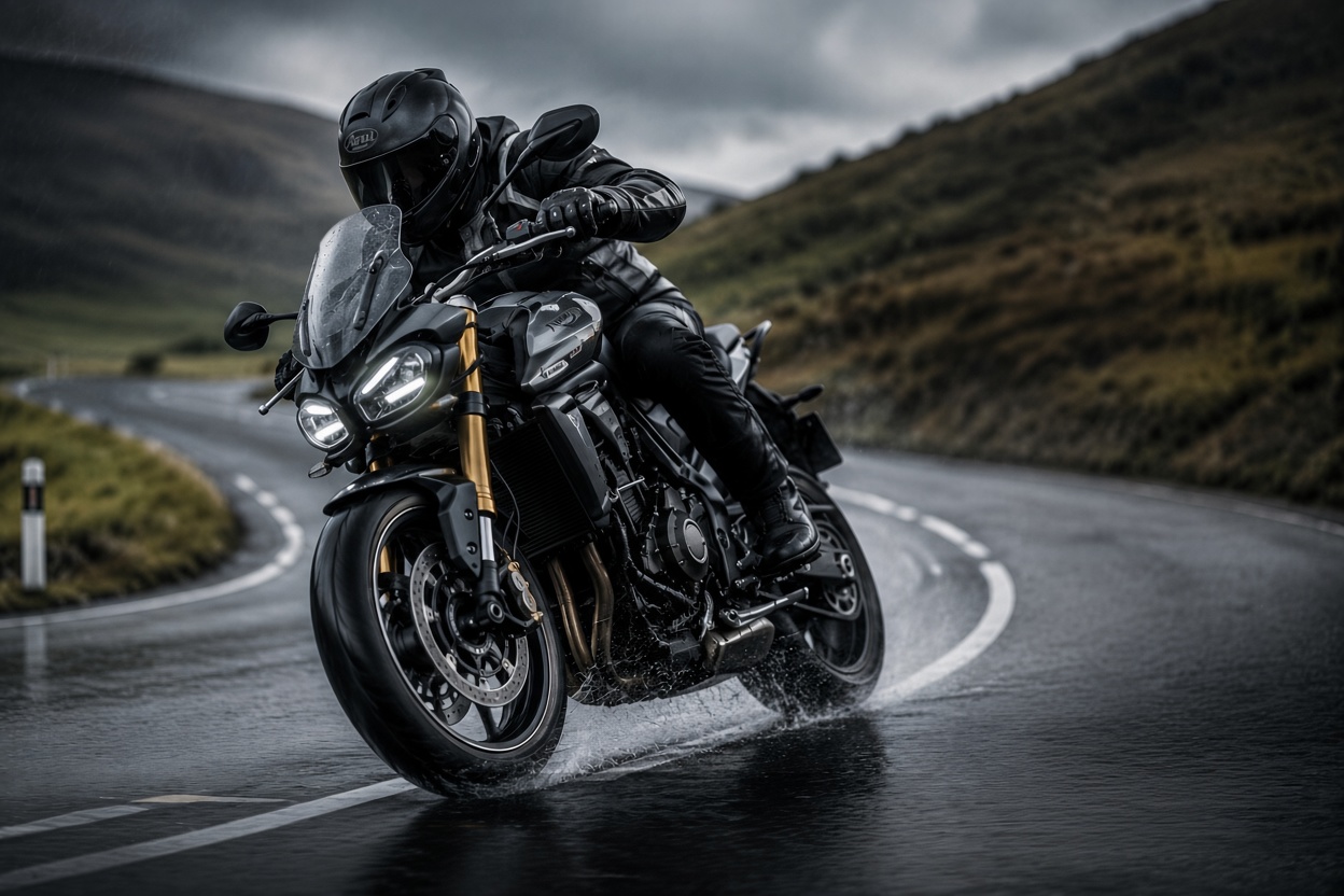 Bike cornering in the wet
