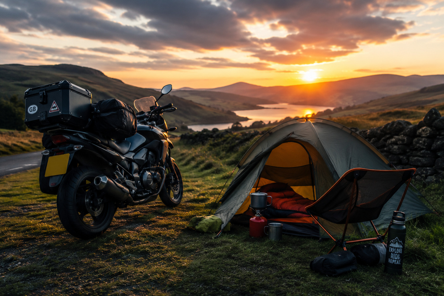 Motorcycle on a camp site
