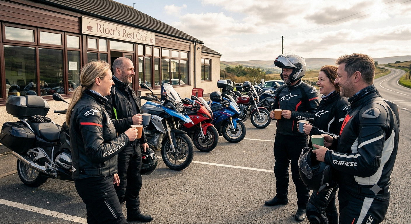 Motorcyclist being social
